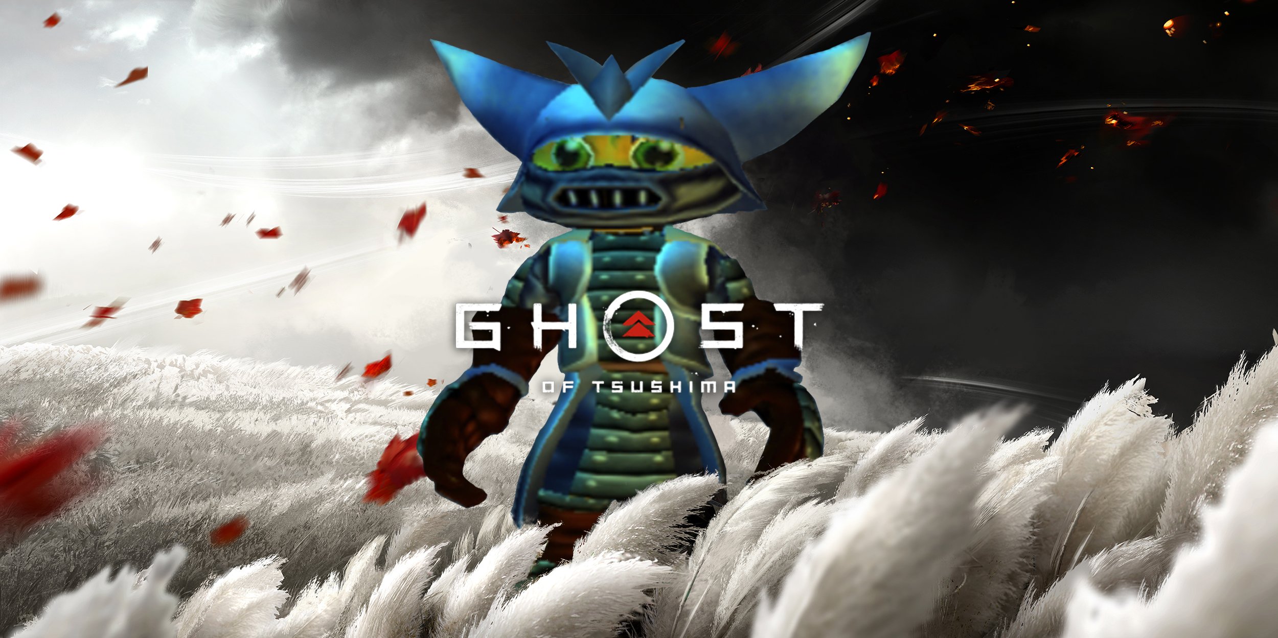 تصویر هنری Ratchet and Clank و بازی Ghost of Tsushima